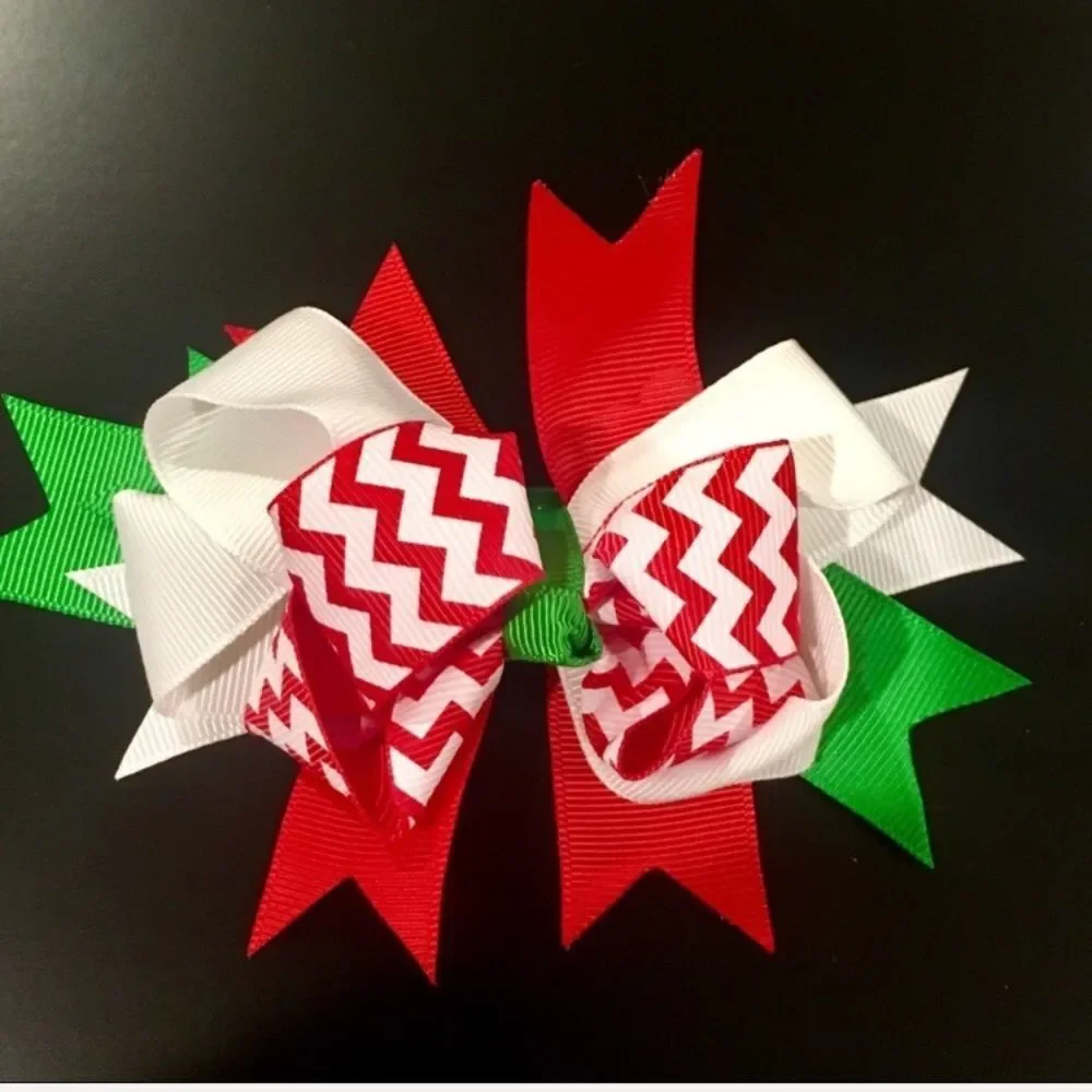 Two Christmas Colored Hair Bows - 2 Grosgrain Hair Bows with Clips RANDOM
